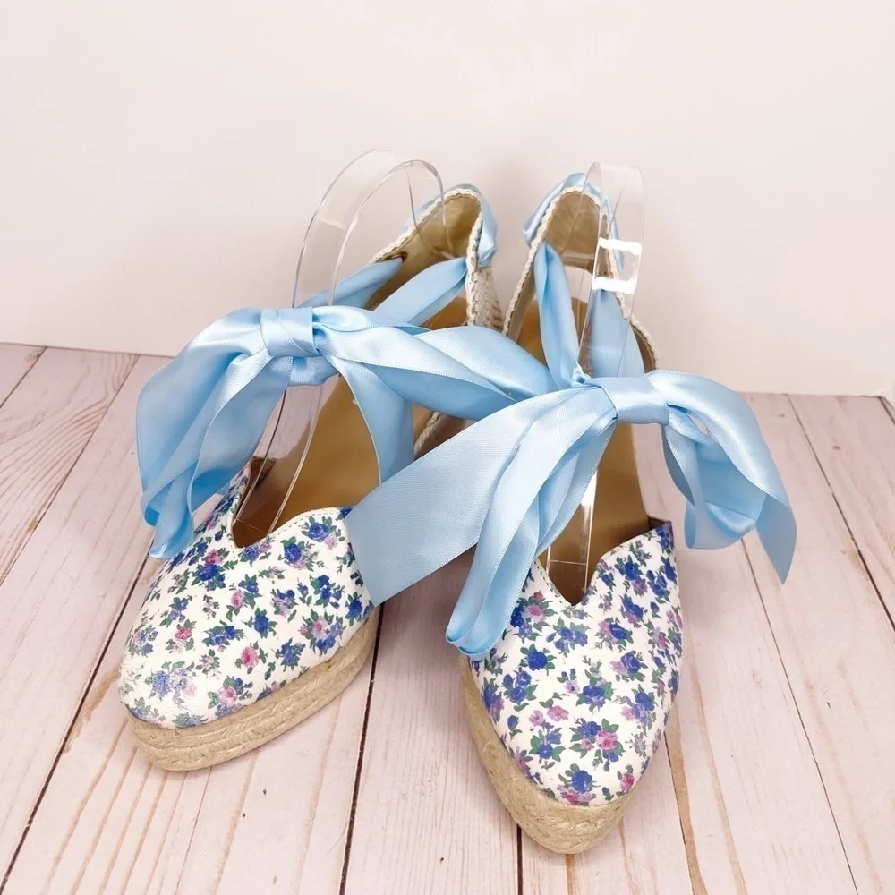 Love Shack Fancy x Manebi Cottagecore Farmcore Floral Wedges Size 10